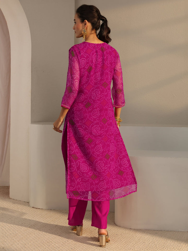 Pink Bandhani Printed Chiffon Straight Kurta