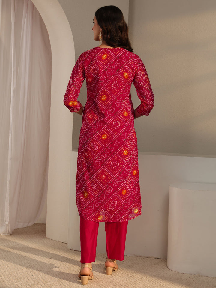 Pink Bandhani Printed Chiffon Straight Kurta