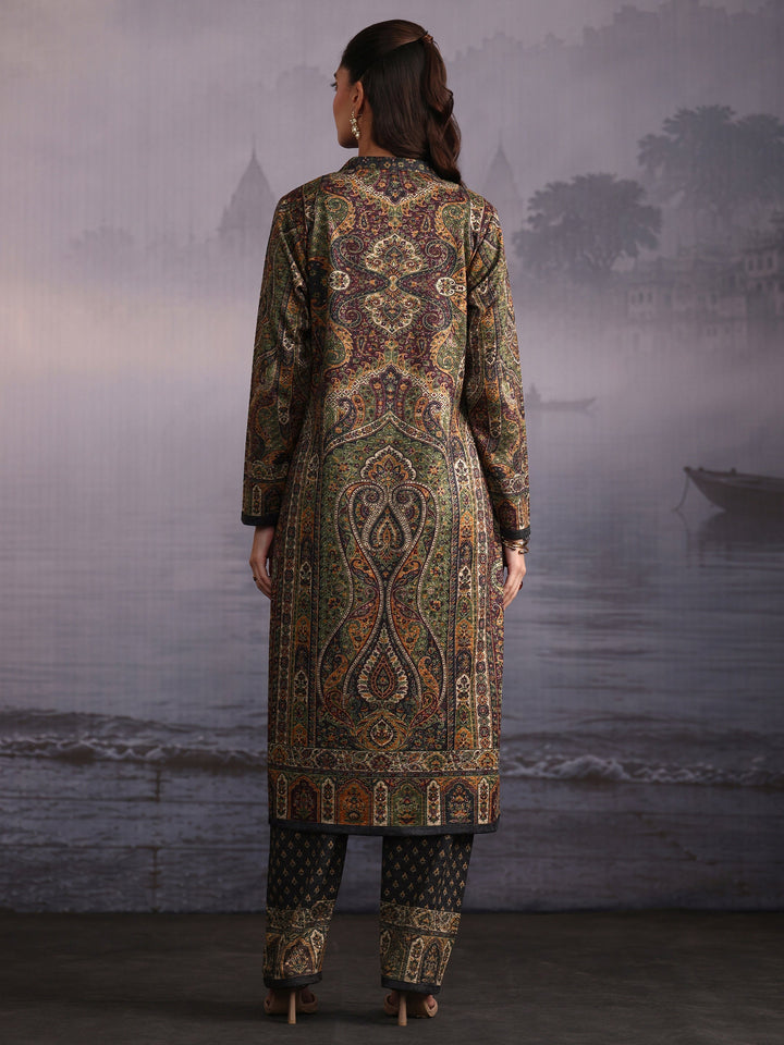 Libas Black Ethnic Embroidered Layered Woolen Straight Kurta