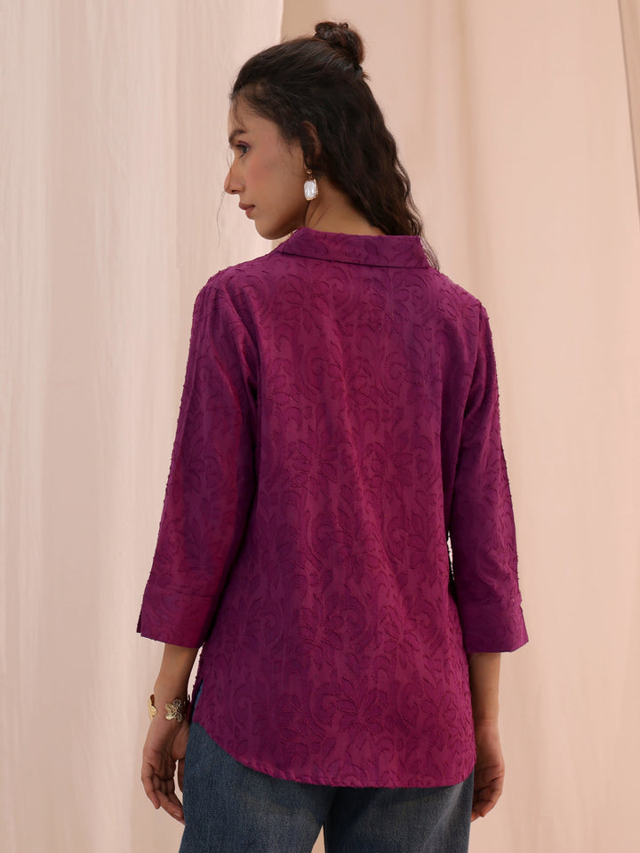 Libas Purple Textured Cotton Shirt