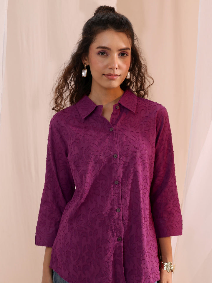 Libas Purple Textured Cotton Shirt
