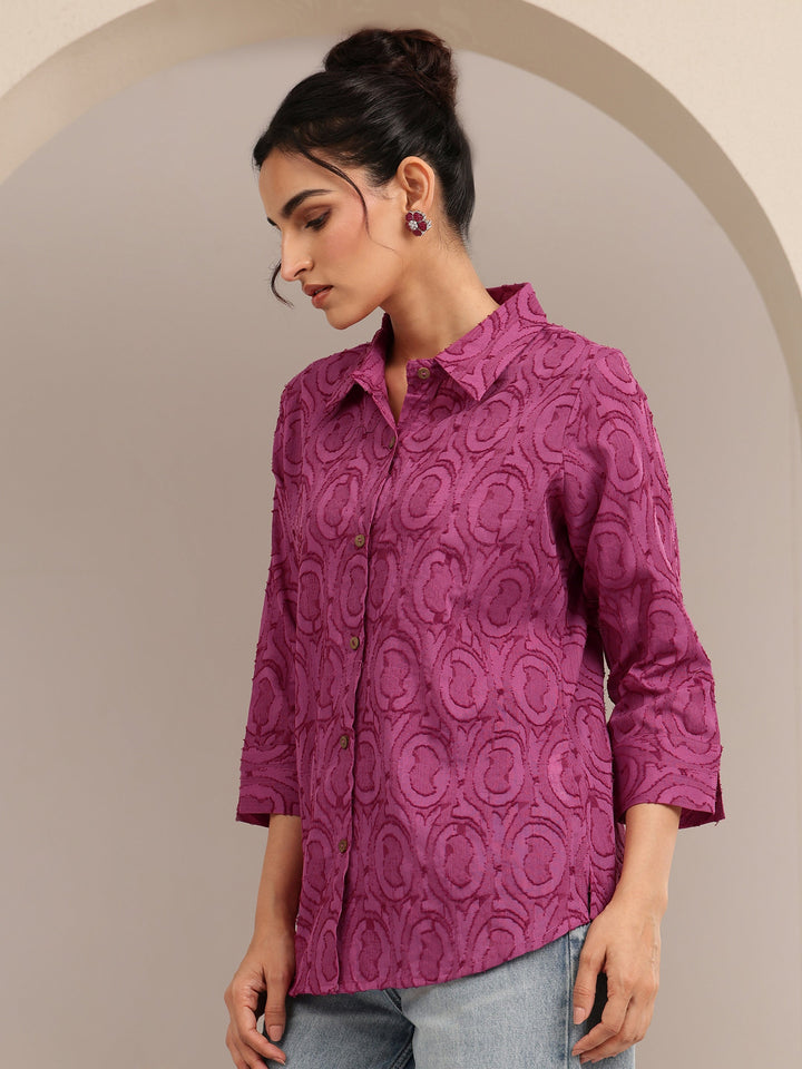 Libas Dark Pink Textured Cotton Shirt