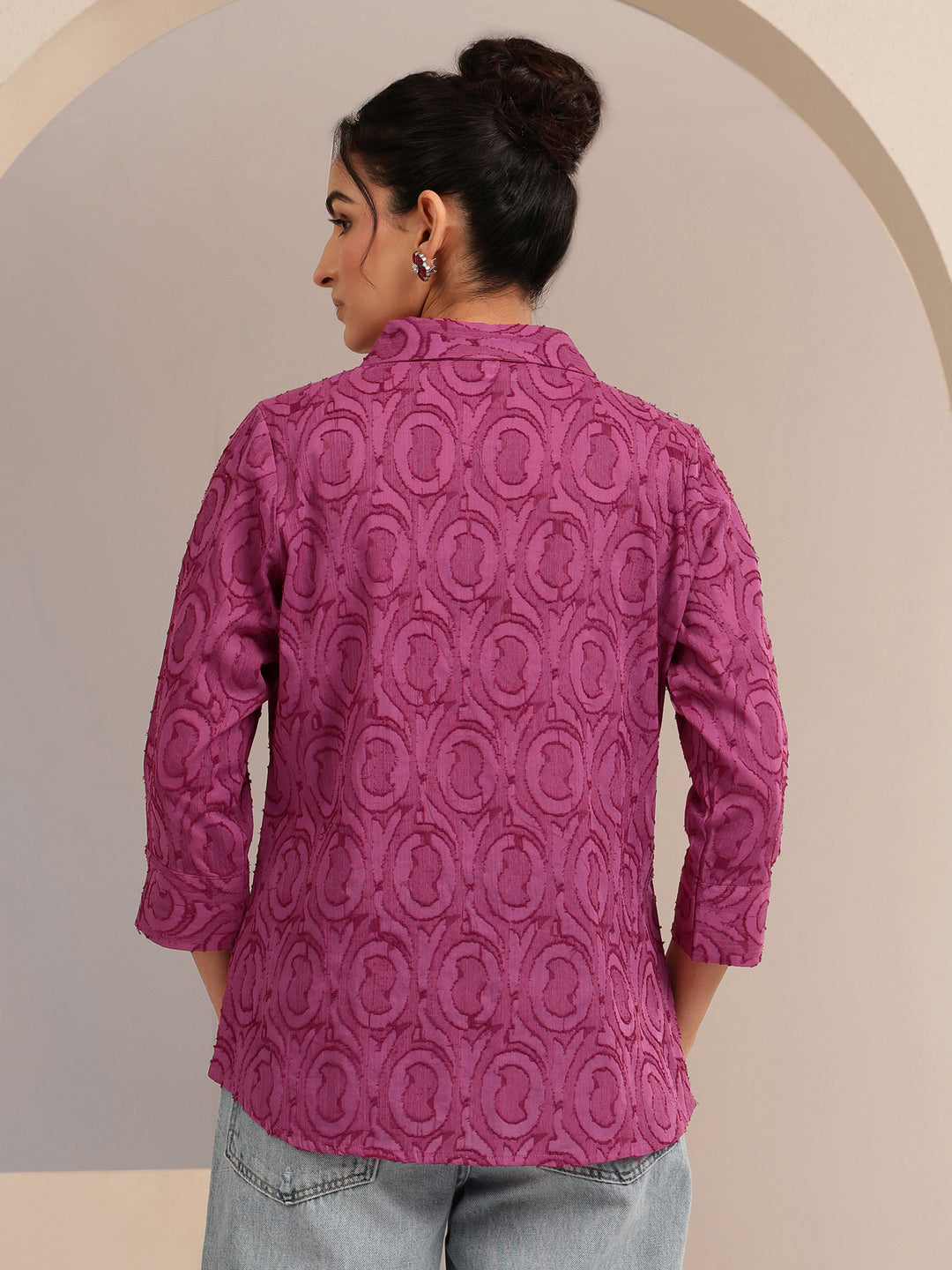 Libas Dark Pink Textured Cotton Shirt