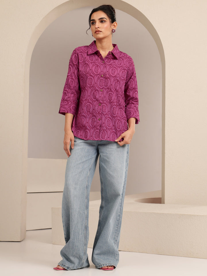 Libas Dark Pink Textured Cotton Shirt