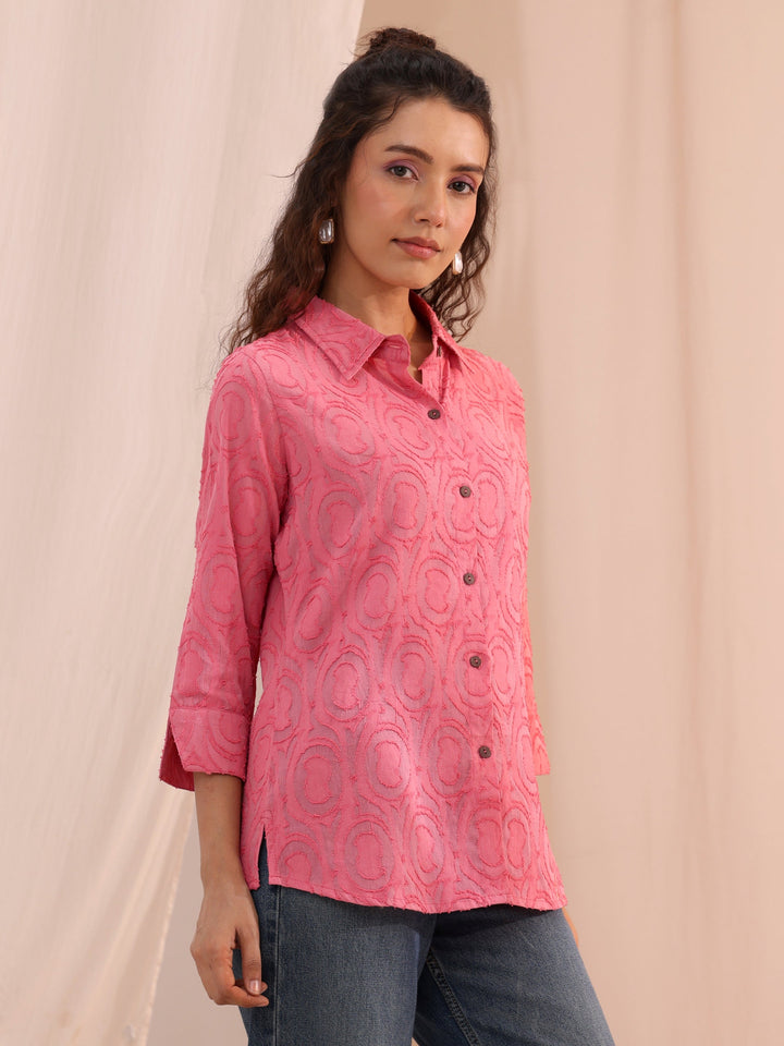 Libas Peach Textured Cotton Shirt