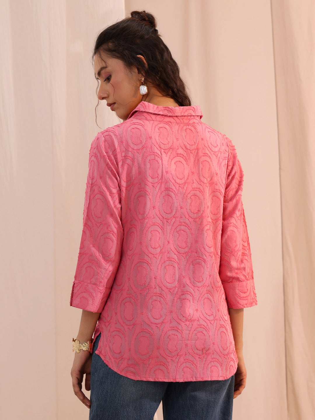 Libas Peach Textured Cotton Shirt