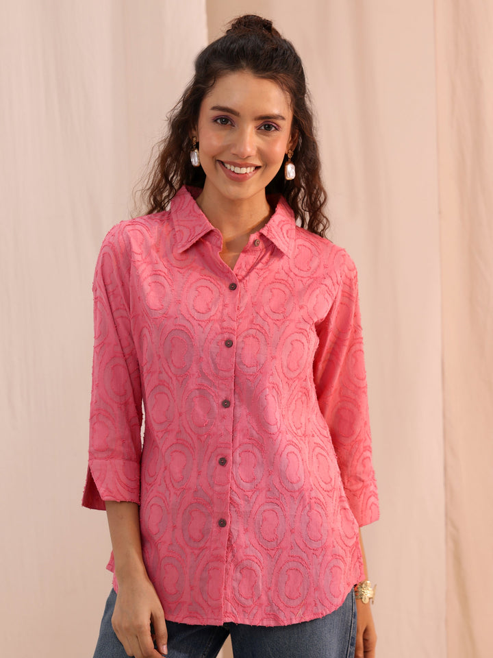 Libas Peach Textured Cotton Shirt