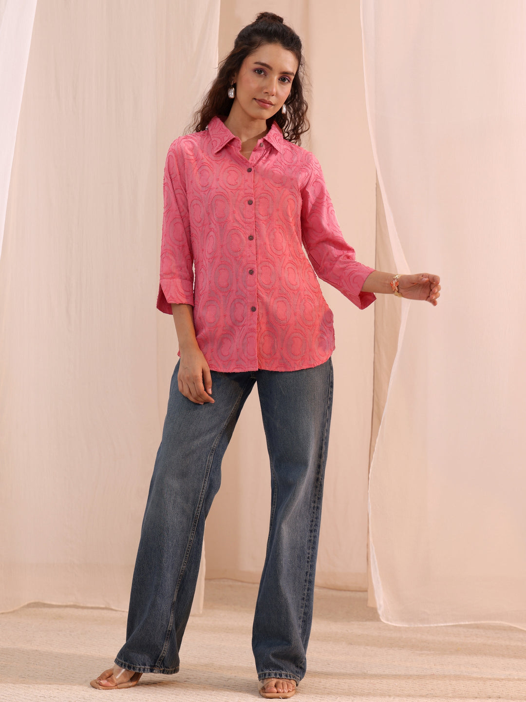 Libas Peach Textured Cotton Shirt
