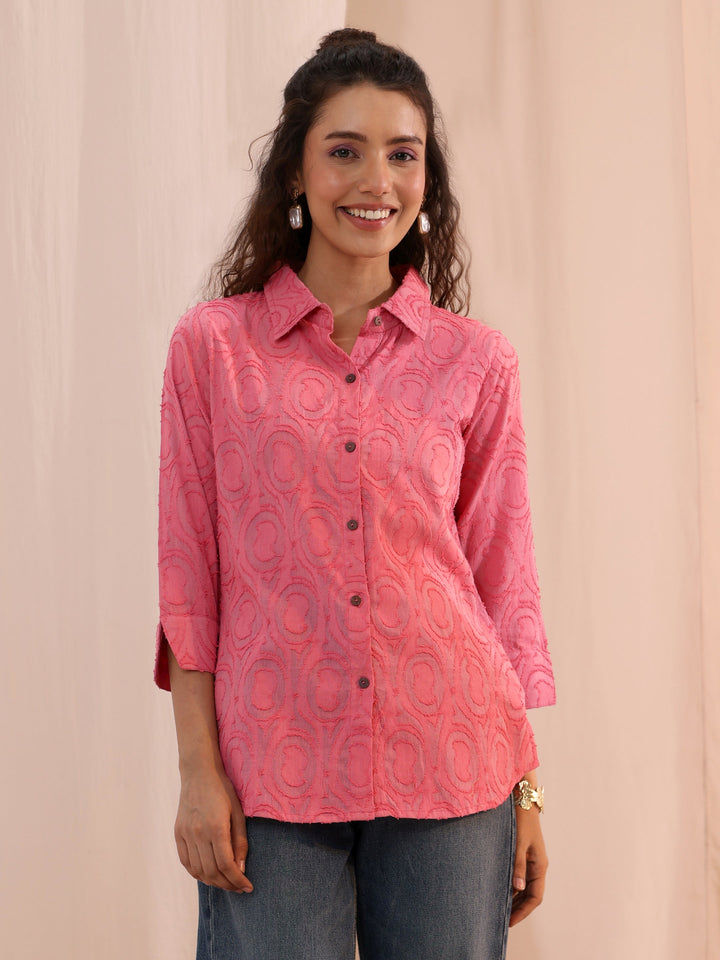Libas Peach Textured Cotton Shirt