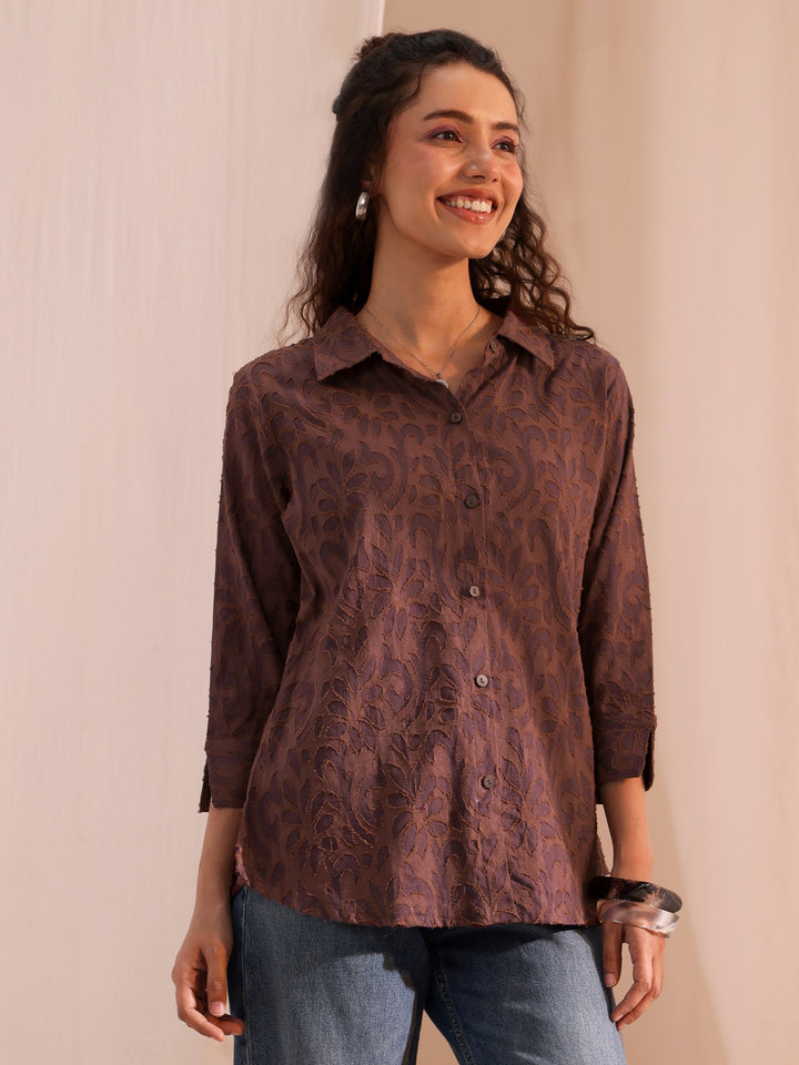 Libas Brown Textured Cotton Shirt