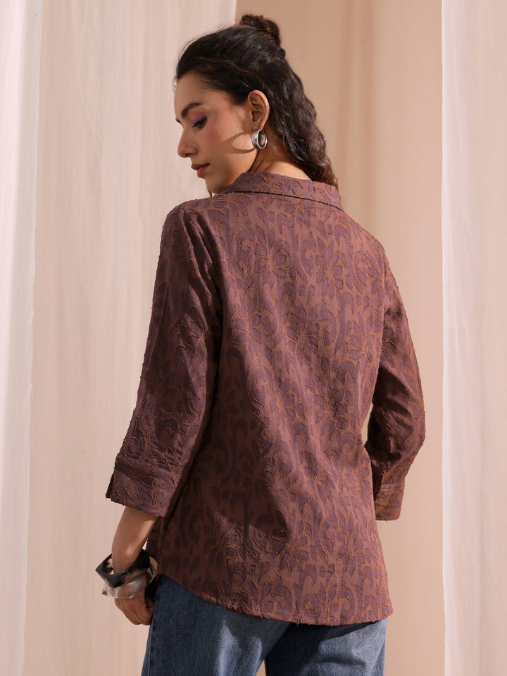Libas Brown Textured Cotton Shirt