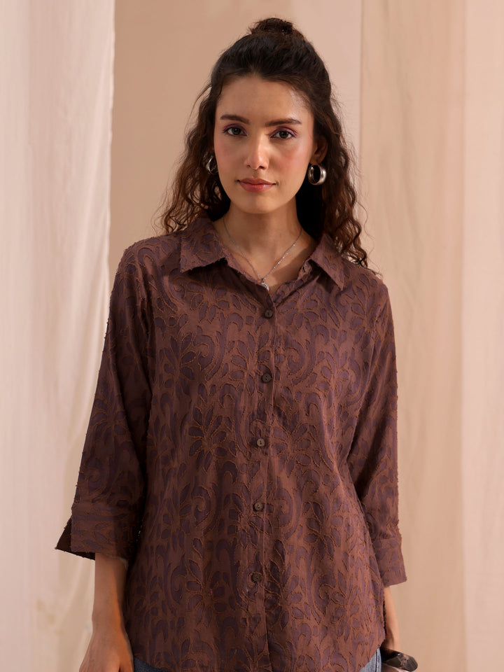 Libas Brown Textured Cotton Shirt