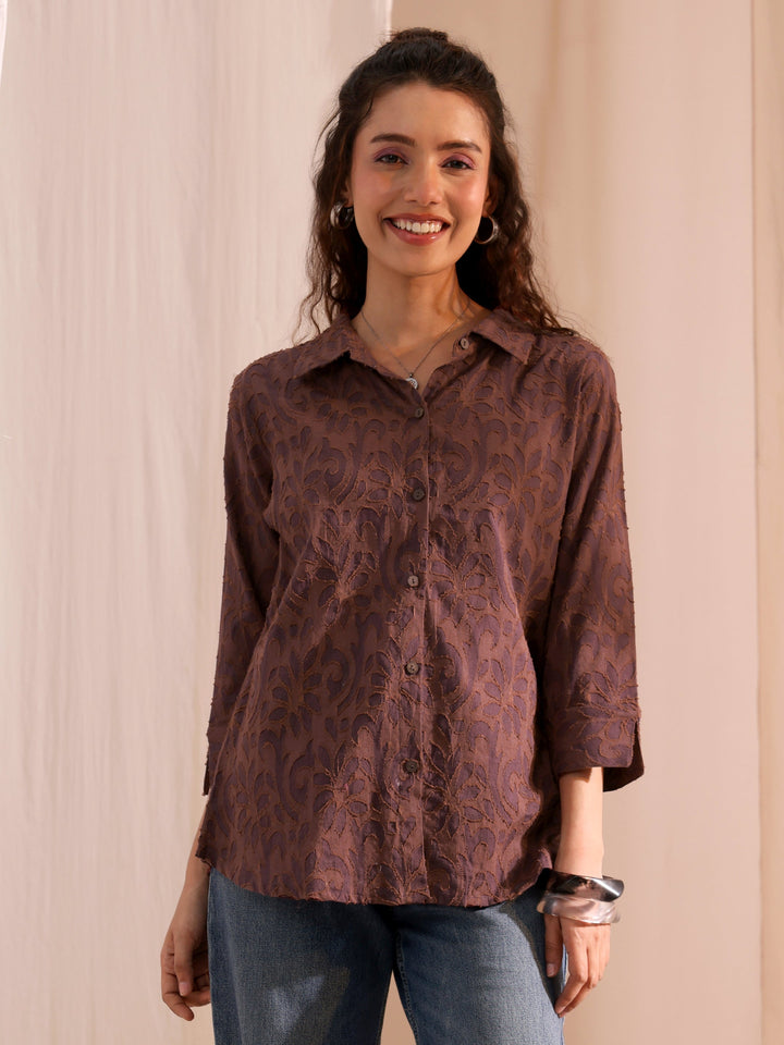 Libas Brown Textured Cotton Shirt