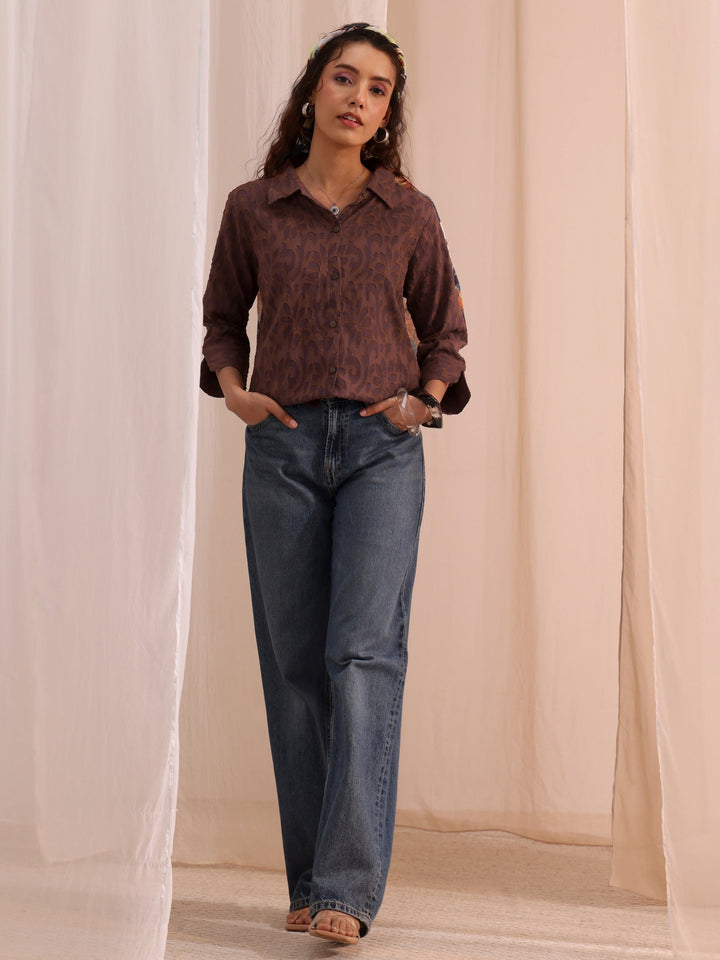 Libas Brown Textured Cotton Shirt