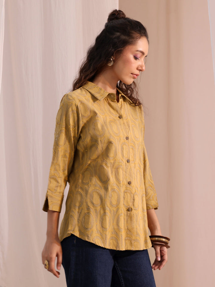 Libas Beige Textured Cotton Shirt