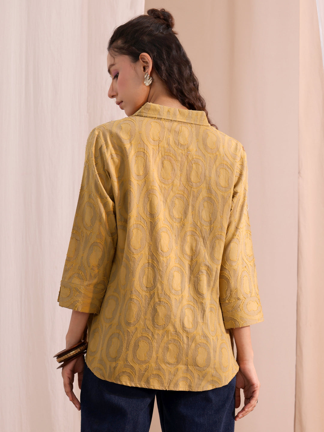 Libas Beige Textured Cotton Shirt