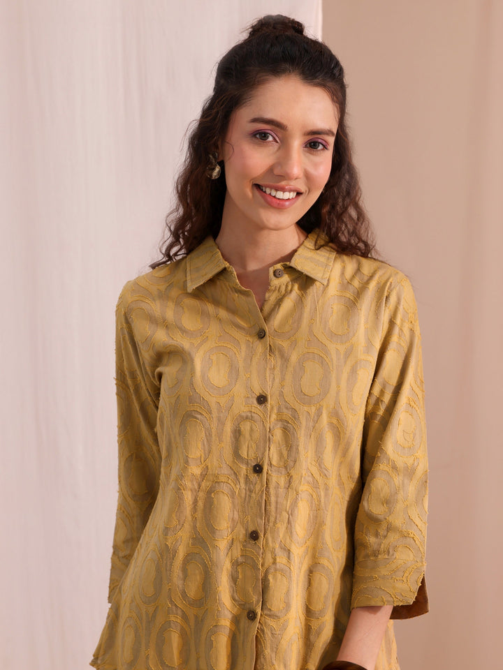 Libas Beige Textured Cotton Shirt