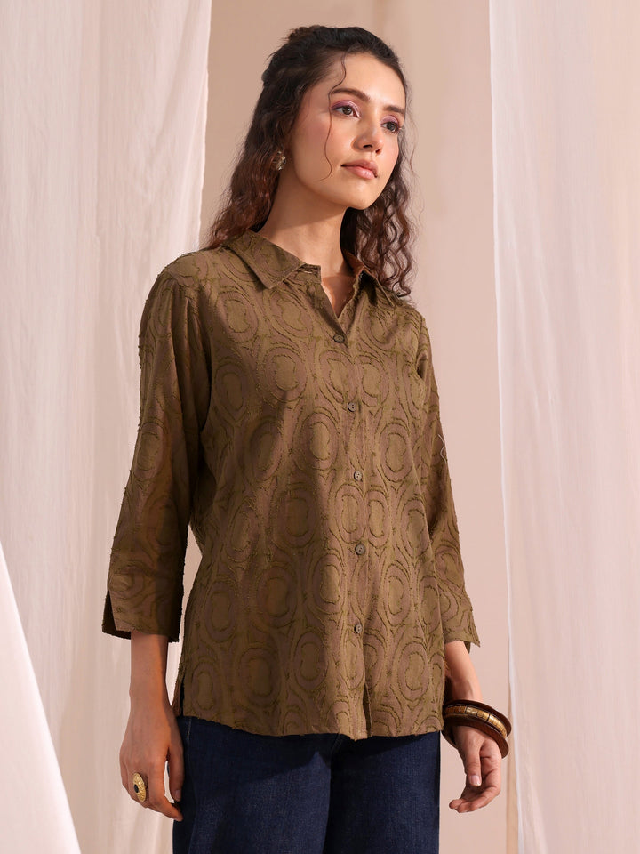 Libas Brown Textured Cotton Shirt