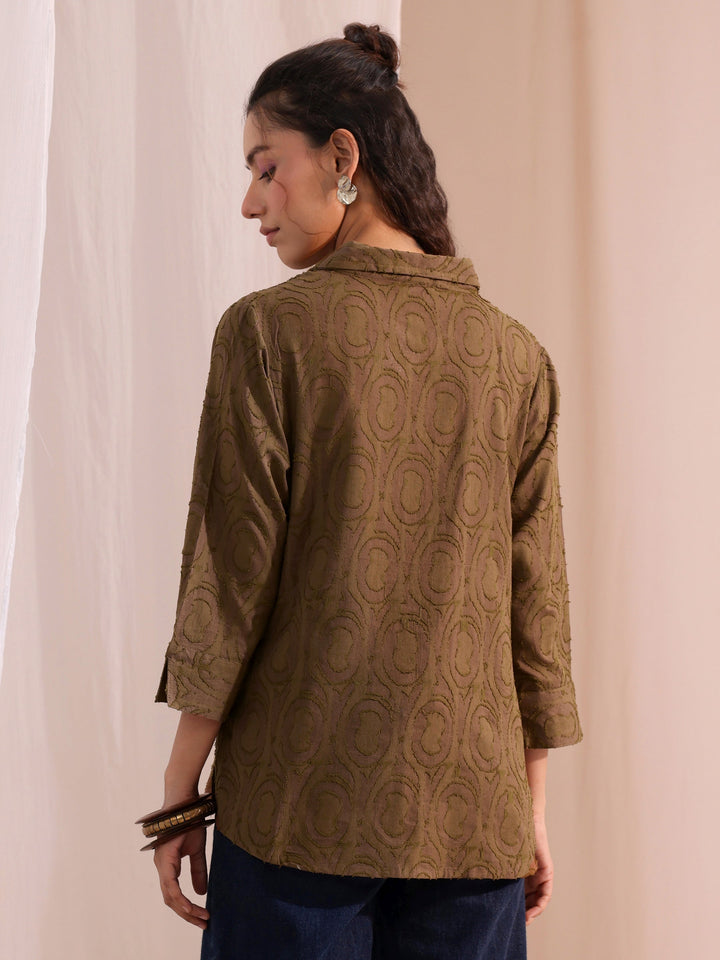 Libas Brown Textured Cotton Shirt