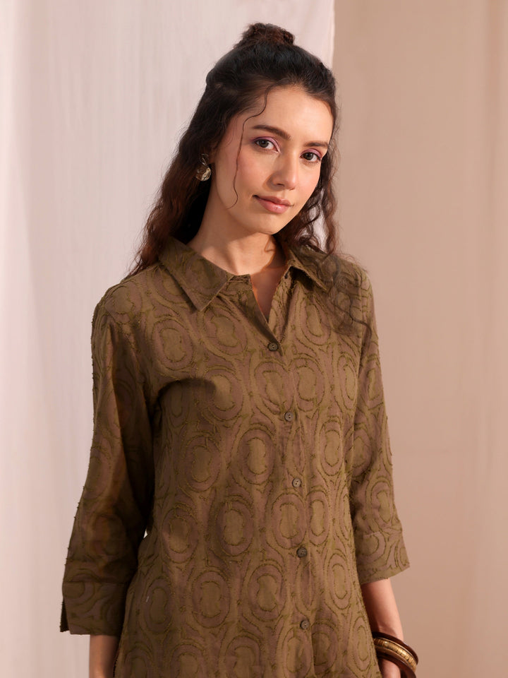 Libas Brown Textured Cotton Shirt