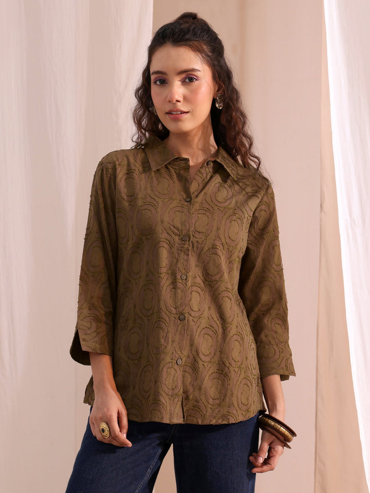 Libas Brown Textured Cotton Shirt