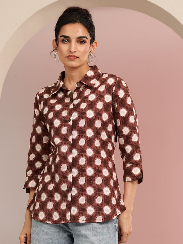 Libas Brown Ikat Dot Printed Cotton Shirt