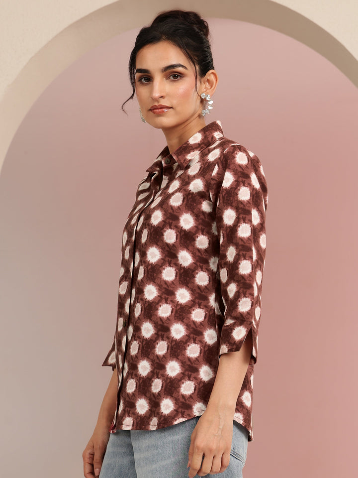 Libas Brown Ikat Dot Printed Cotton Shirt