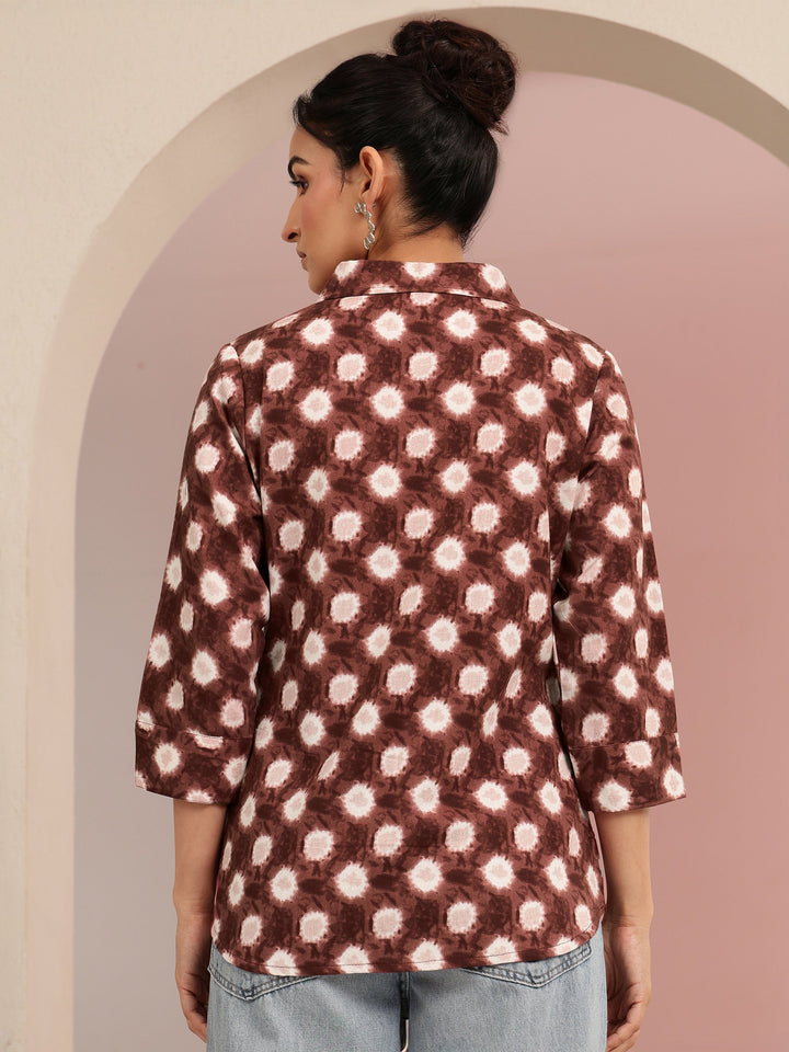 Libas Brown Ikat Dot Printed Cotton Shirt