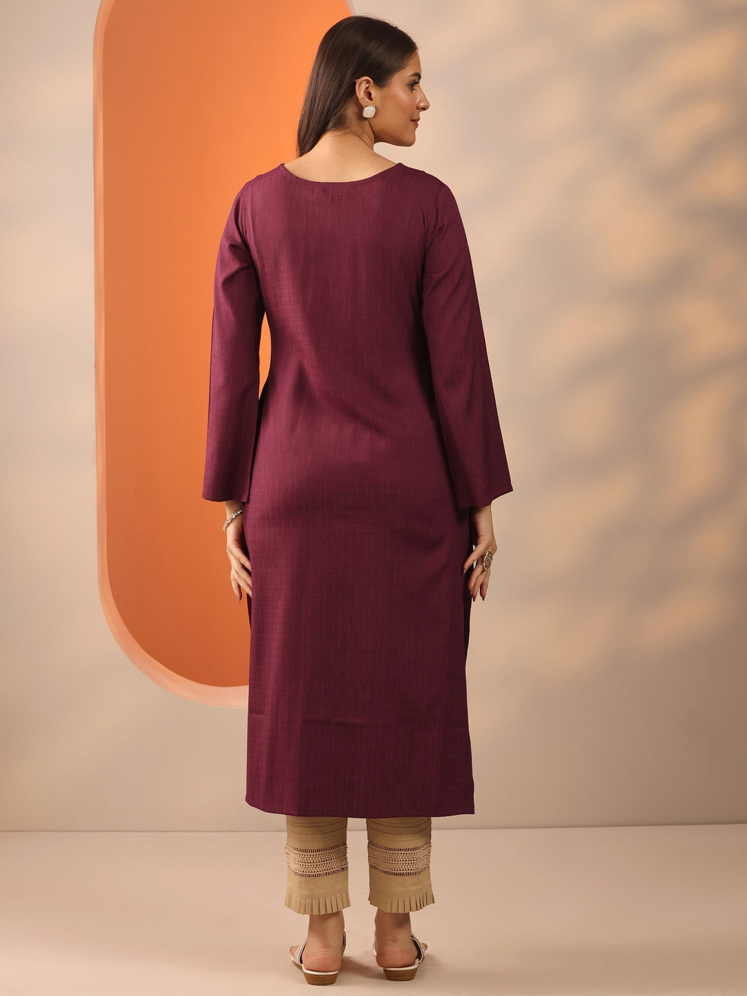 Maroon Solid Rayon Straight Kurta