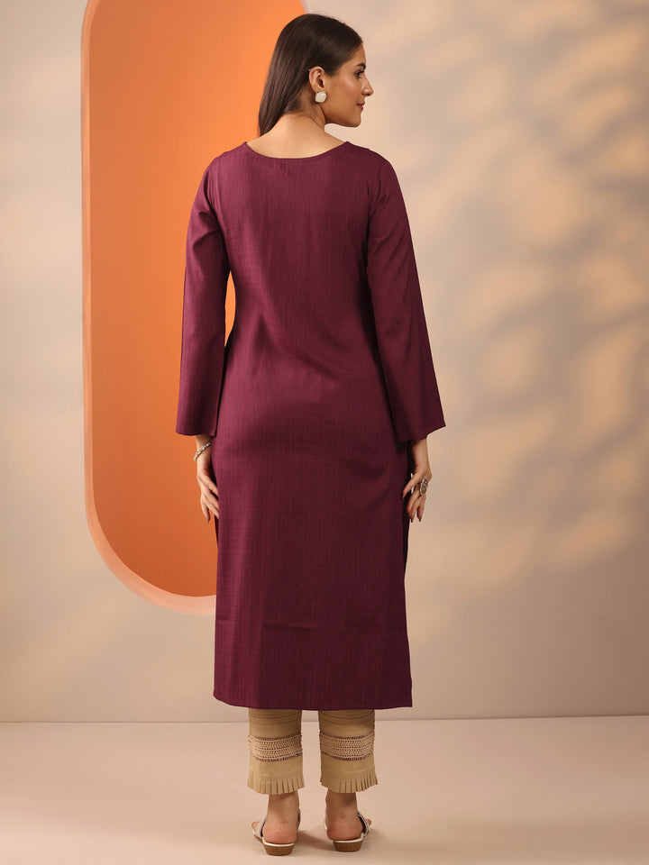 Maroon Solid Rayon Straight Kurta