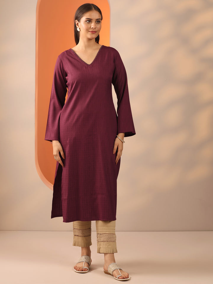 Maroon Solid Rayon Straight Kurta