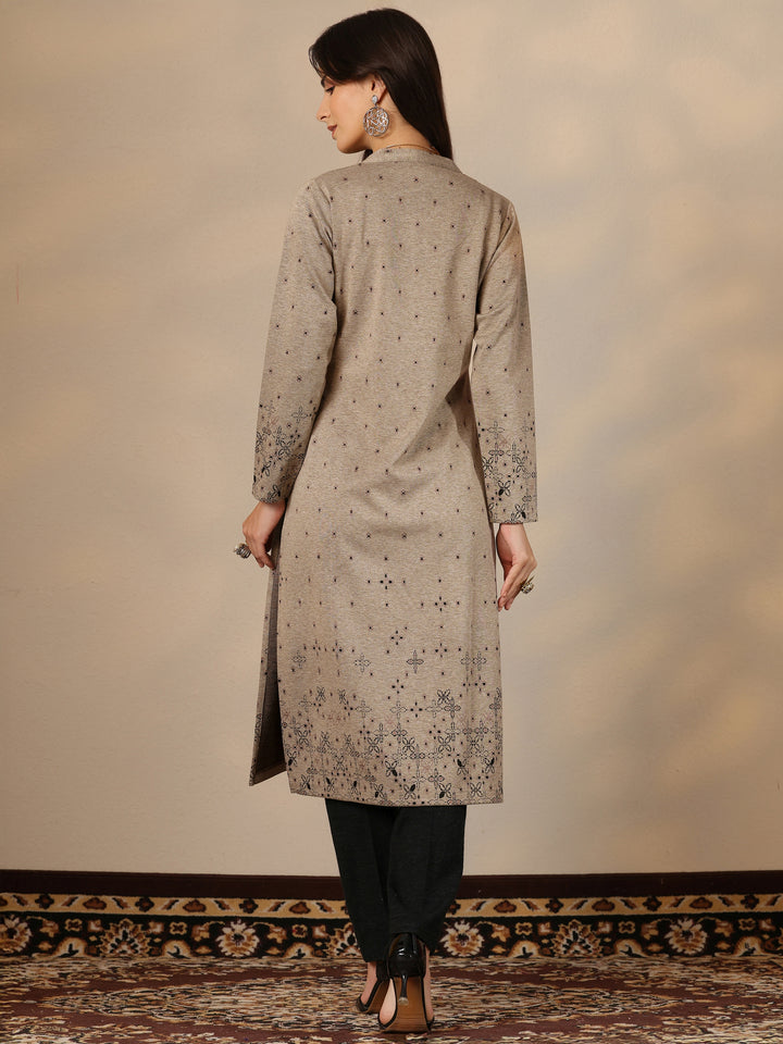 Grey Woven Design Wool Straight Kurta