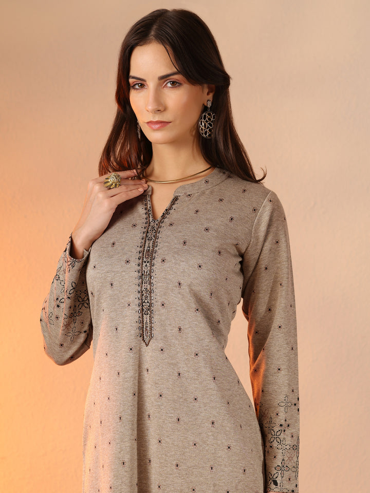 Grey Woven Design Wool Straight Kurta