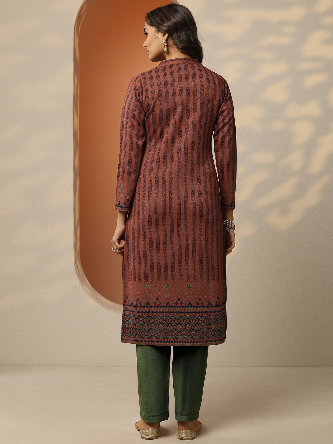 Rust Woven Design Wool Straight Kurta