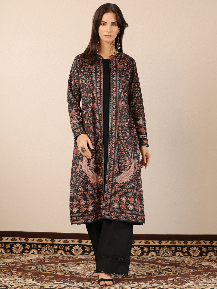 Charcoal Printed Wool Straight Kurta