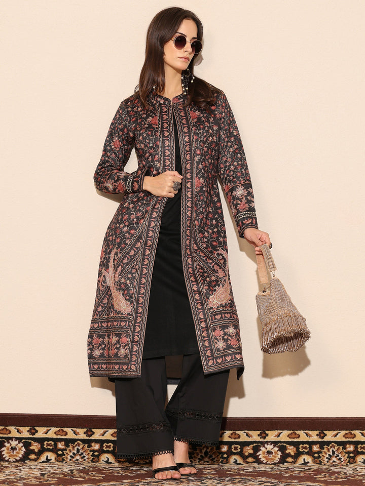Charcoal Printed Wool Straight Kurta