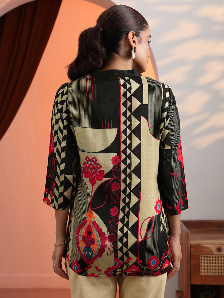 Black Printed Muslin Straight Short Kurti