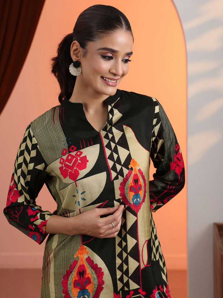 Black Printed Muslin Straight Short Kurti