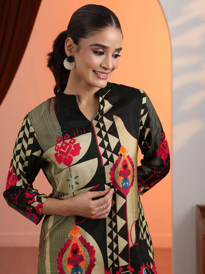 Black Printed Muslin Straight Short Kurti