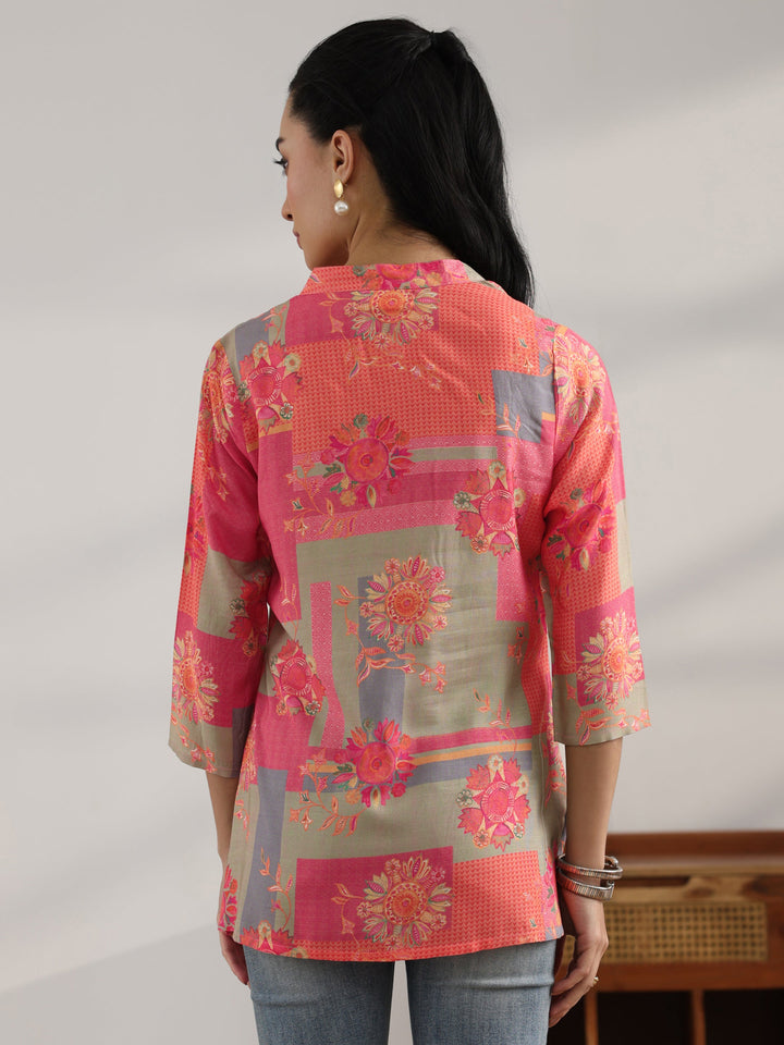 Coral Printed Muslin Straight Short Kurti