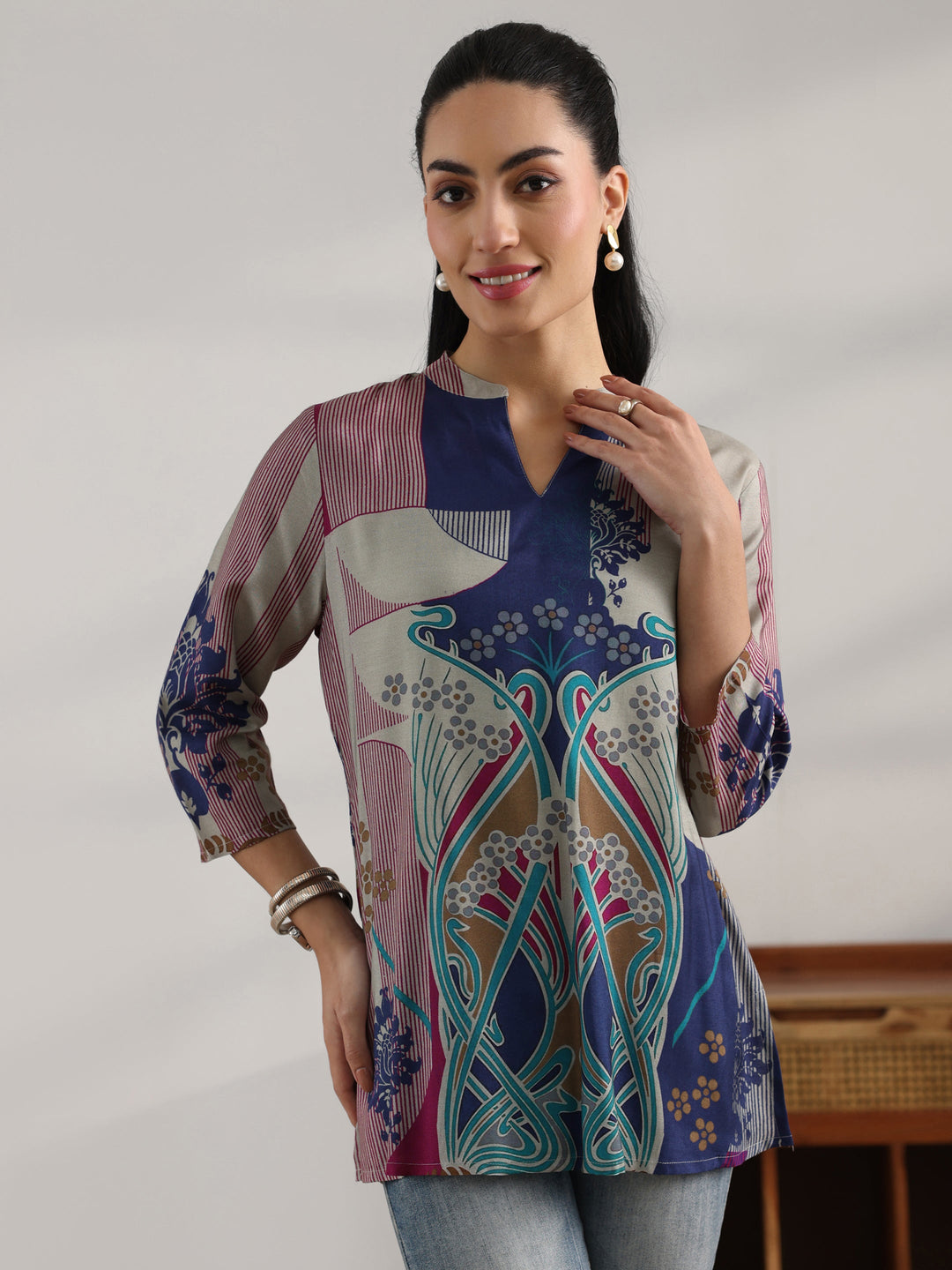 Multi Printed Muslin Straight Short Kurti