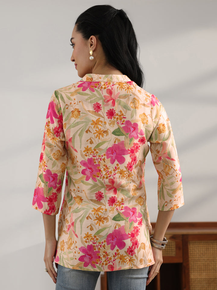 Yellow Printed Muslin Straight Short Kurti