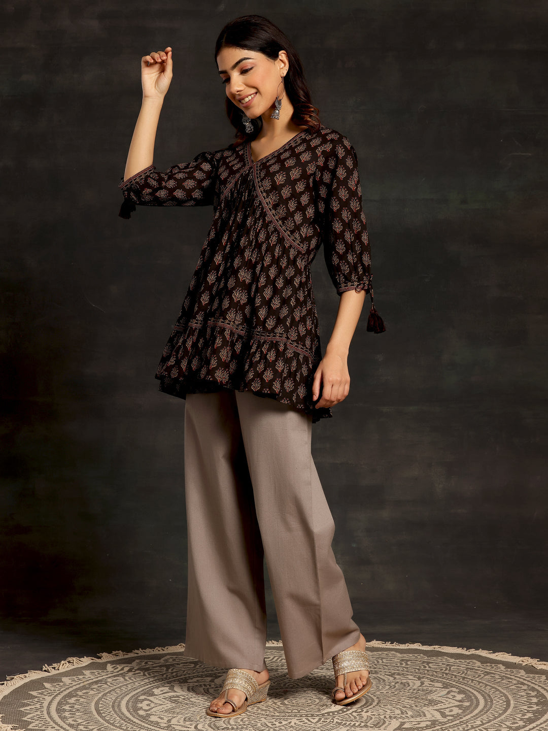 Grey Solid Cotton Palazzos