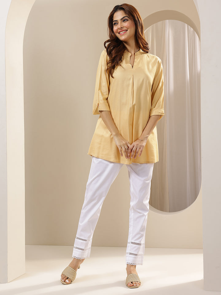 White Solid Cotton Trousers