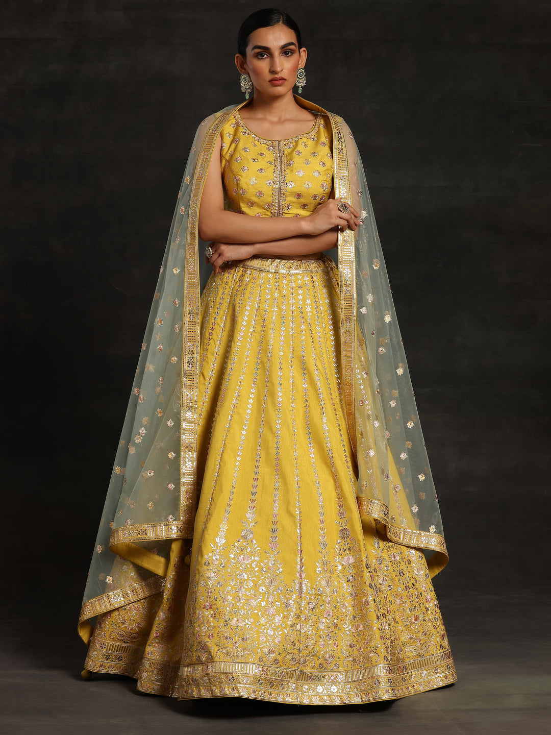 Libas Art Yellow Embroidered Silk Blend Lehenga Set