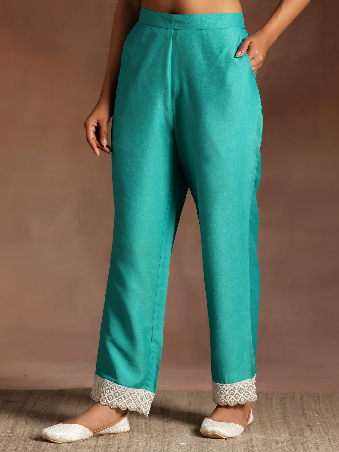Mahira  Green Printed Silk Blend A-Line Kurta With Trousers & Dupatta