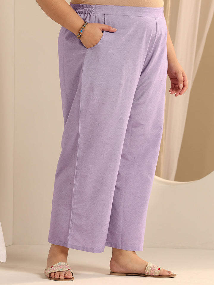 Plus Size Lavender Woven Design Cotton Blend Straight Suit Set With Dupatta