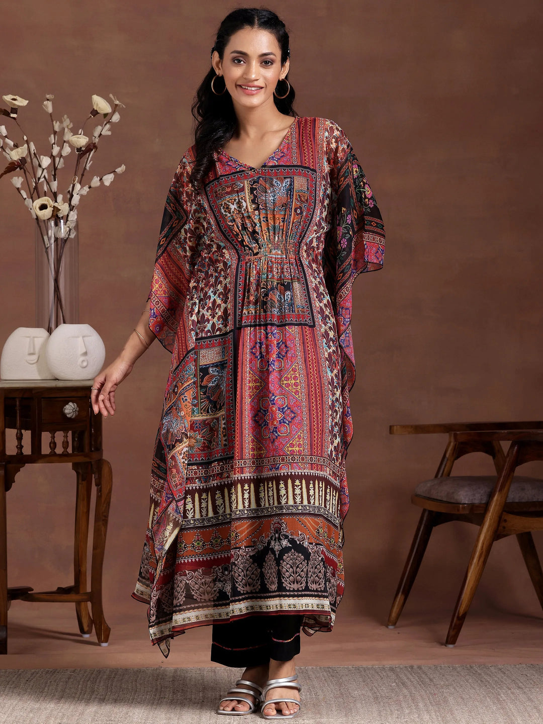 Multicoloured Printed Chiffon 3 Piece Co-Ords