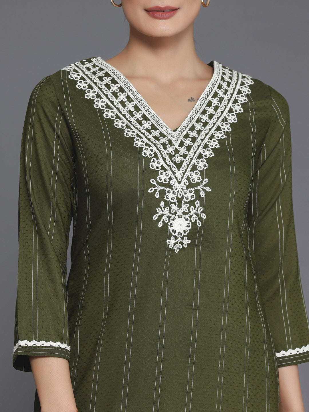 Olive Yoke Design Silk Straight Kurta