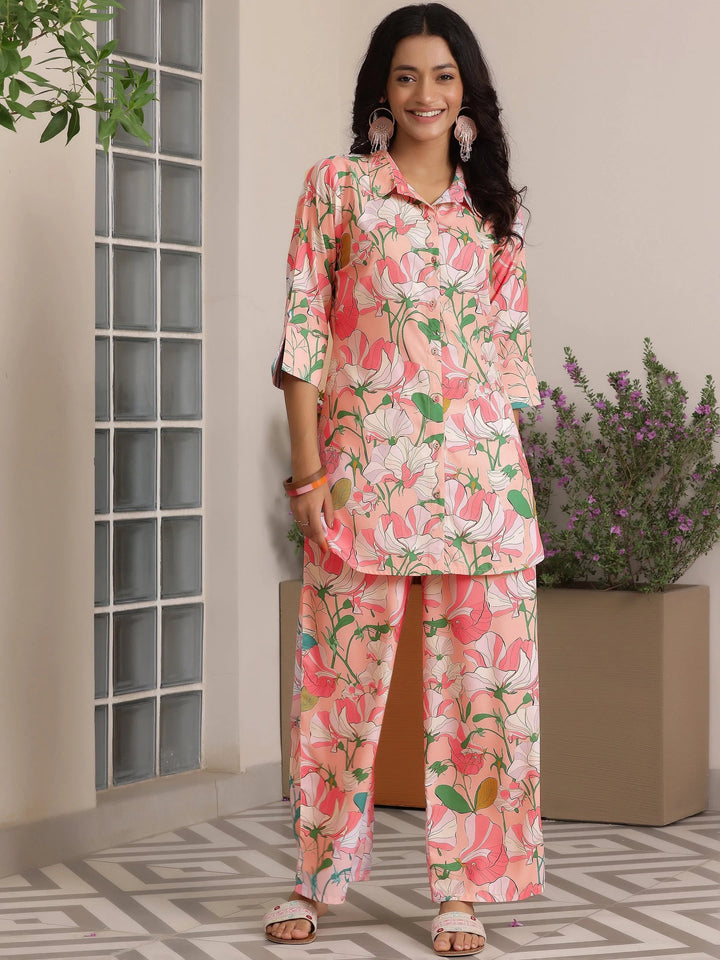 Peach Printed Rayon Co-Ords